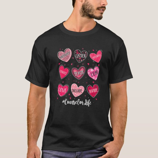 School Counselor Life Valentine's Day Heart Counse T-Shirt (Front)
