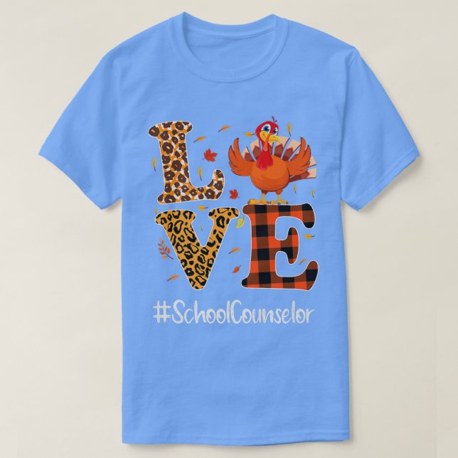 School Counselor Love Thanksgiving Leopard Turkey  T-Shirt (Design Front)