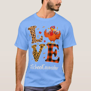 School Counselor Love Thanksgiving Leopard Turkey T-Shirt