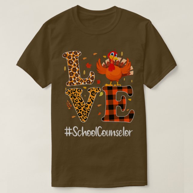 School Counselor Love Thanksgiving Leopard Turkey  T-Shirt (Design Front)