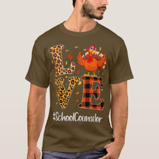 School Counselor Love Thanksgiving Leopard Turkey T-Shirt