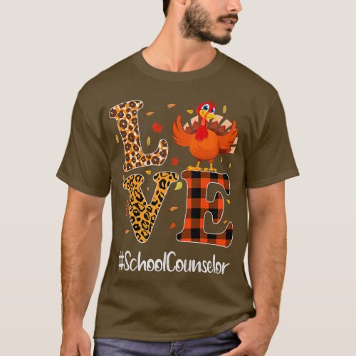 School Counselor Love Thanksgiving Leopard Turkey  T_Shirt