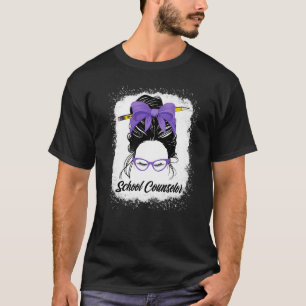 School Counselor Messy Bun Back To School Purple W T-Shirt
