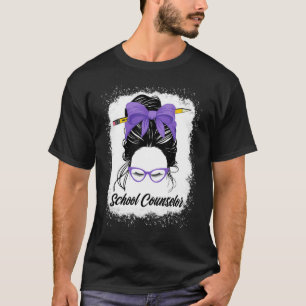 School Counselor Messy Bun Back To School Purple W T-Shirt