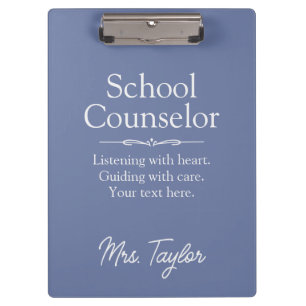 School Counselor Modern Minimalist Dusty Blue Clipboard