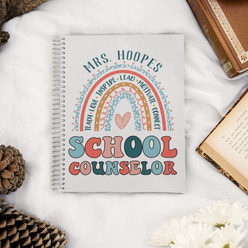 School Counselor Personalized Gift Rainbow Spiral Notebook