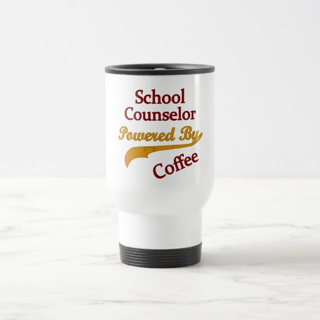 School Counselor Powered By Coffee Travel Mug (Center)