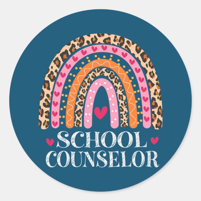 School Counselor Rainbow Leopard Appreciation Classic Round Sticker (Front)