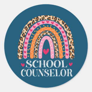 School Counselor Rainbow Leopard Appreciation Classic Round Sticker