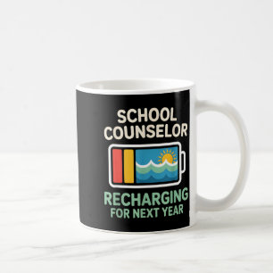 School counselor recharging for next year summer coffee mug