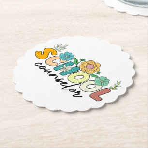School Counselor Wildflower Teacher Cute Mom Funny Paper Coaster