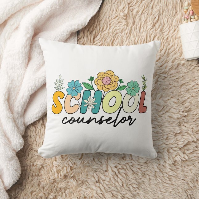 School Counselor Wildflower Teacher Cute Mom Funny Throw Pillow (Blanket)