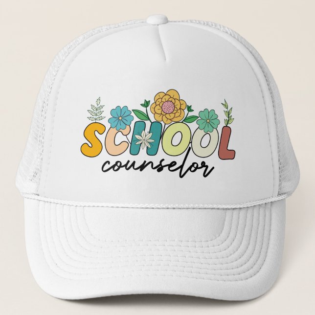 School Counselor Wildflower Teacher Cute Mom Funny Trucker Hat (Front)
