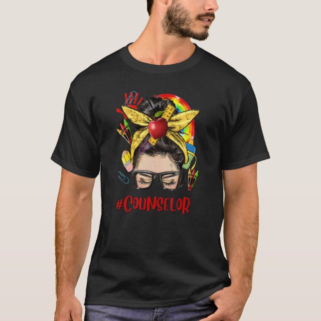 School Counselor Womens Messy Bun Back To School R T-Shirt (Front)