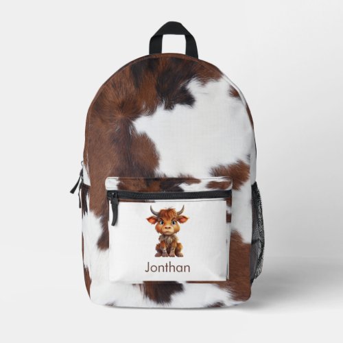 School Cow Brown and White Cowhide Textures Printed Backpack