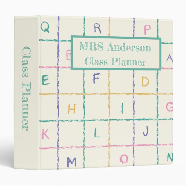 School Crayon Checkered girds with Alphabet Class  3 Ring Binder (Front/Spine)