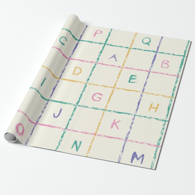 School Crayon checkered square gird with Alphabet  Wrapping Paper (Unrolled)