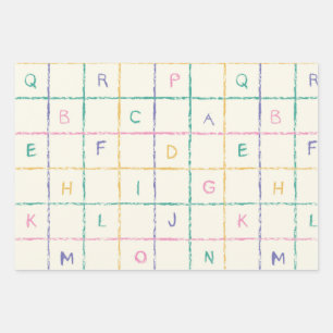 School Crayon checkered square gird with Alphabet Wrapping Paper Sheets