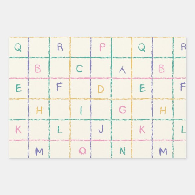 School Crayon checkered square gird with Alphabet  Wrapping Paper Sheets (Front 2)