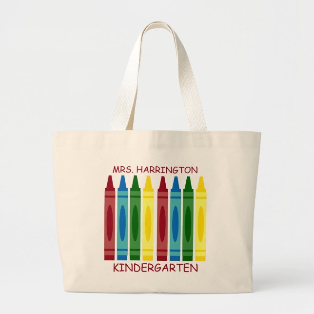 School Crayons Personalized Large Tote Bag (Front)