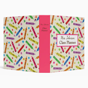 School Crayons with Shapes Teacher Class Planner  3 Ring Binder