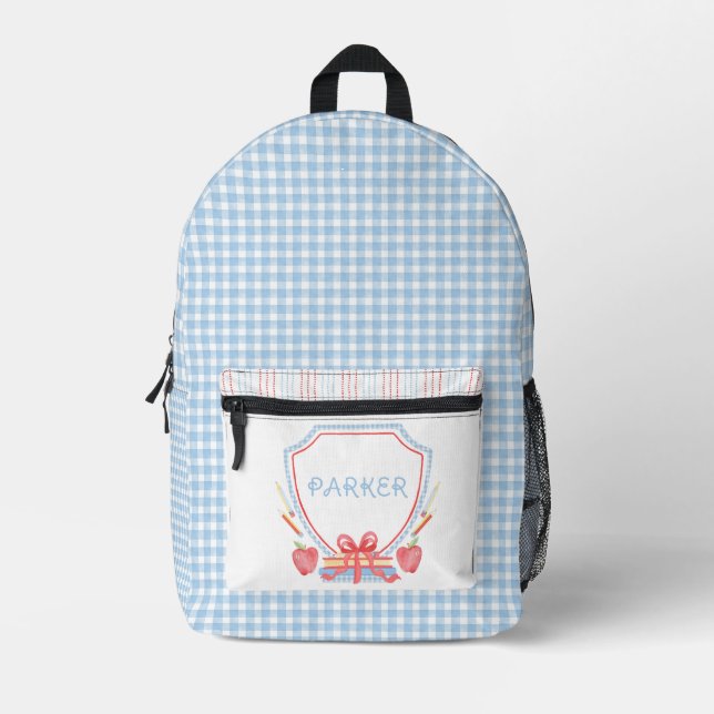 School Crest | Grade School Gingham Printed Backpack (Front)