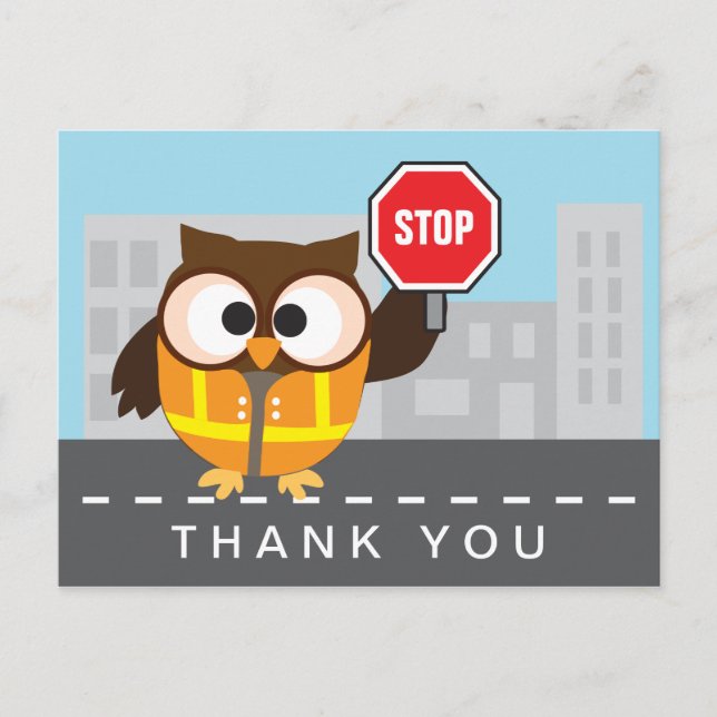 School Crossing Guard Cute Owl Thank You Postcard (Front)