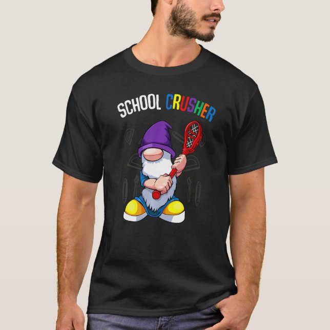 School Crusher Back To School Cute Gnome Lacrosse  T-Shirt (Front)
