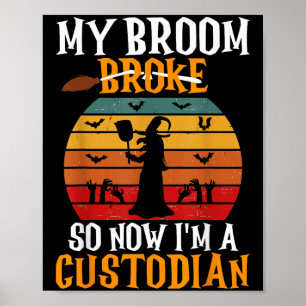 School Custodian Janitor Retro Vintage Sunset Hall Poster