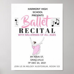 School Dance Ballet Recital Ballerina Pink Poster