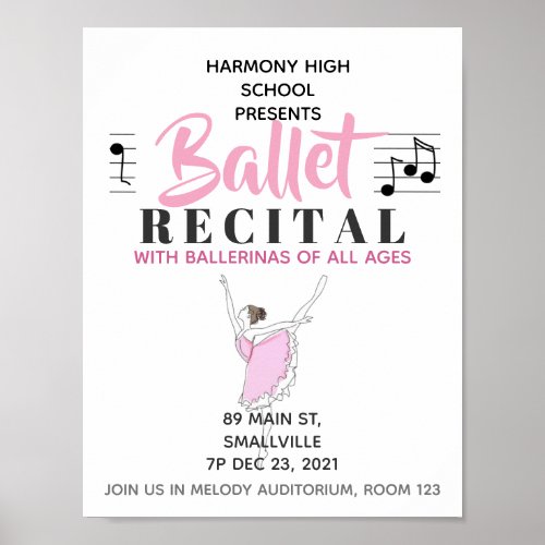School Dance Ballet Recital Ballerina Pink   Poster