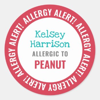 School Daycare Allergy Alert Personalized Kids Classic Round Sticker by LilAllergyAdvocates at Zazzle