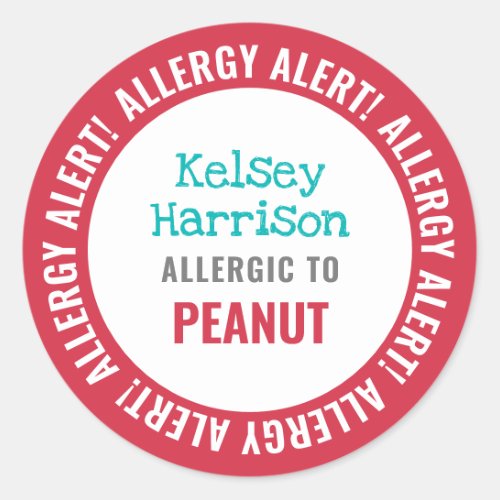 School Daycare Allergy Alert Personalized Kids Classic Round Sticker