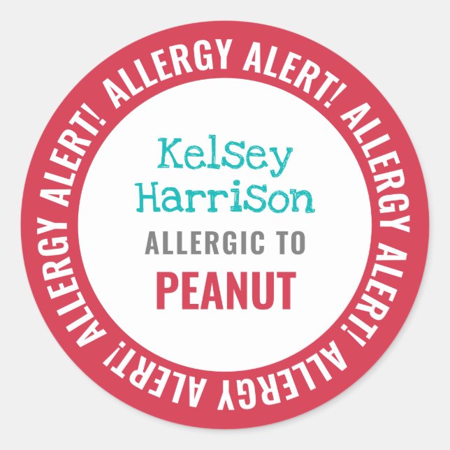 School Daycare Allergy Alert Personalized Kids Classic Round Sticker (Front)