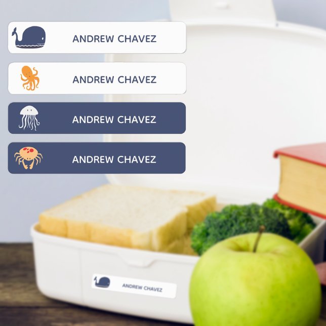 School Daycare Name Ocean Animals Kids' Labels (Waterproof name labels for lunchboxes, baby bottles, school supplies, and more!)