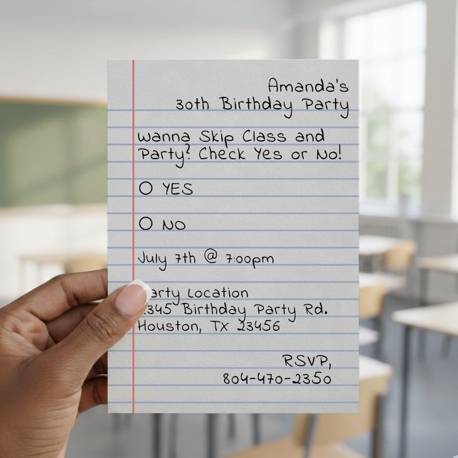 School Days Check Yes or No Notepaper Birthday Invitation (Creator Uploaded)