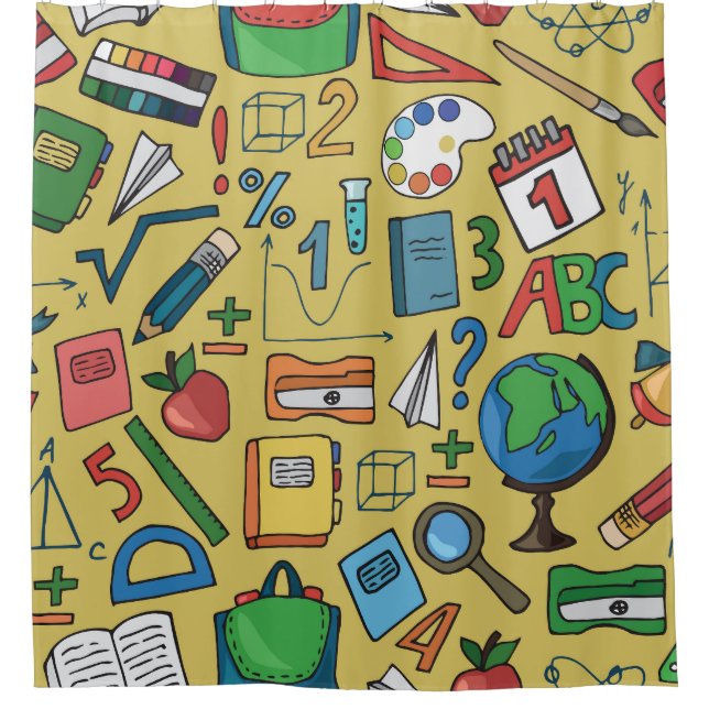 School Days: Vintage Supplies Pattern Shower Curtain (Front)