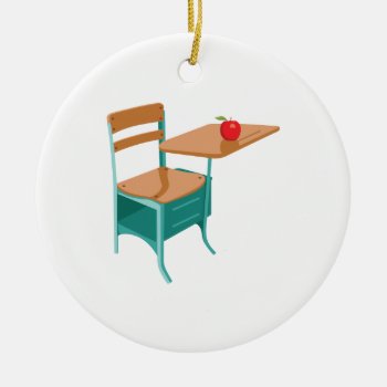School Desk & Apple Ceramic Ornament by HopscotchDesigns at Zazzle