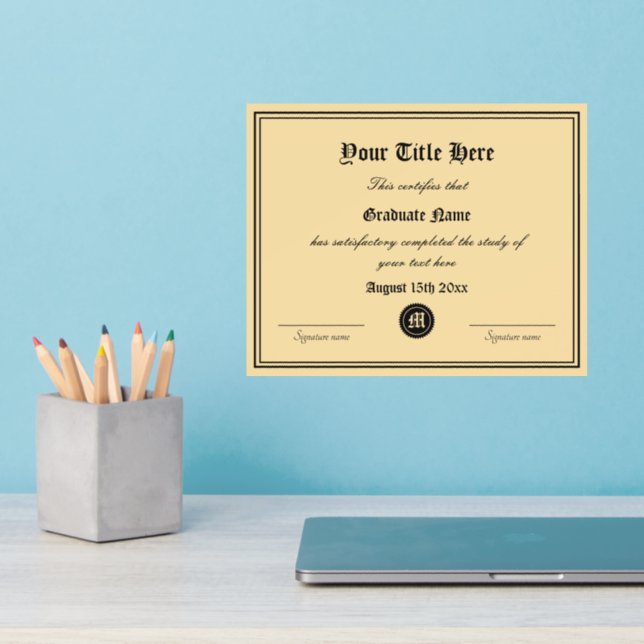 School diploma certificate template wall decal (Home Office 2)