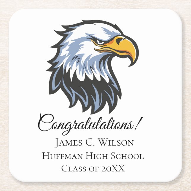 School Eagle Logo Graduation Paper Coasters (Front)
