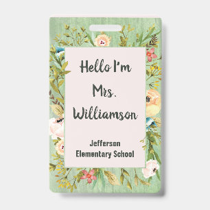 School Education Teaching Teacher Elegant Flowers Badge