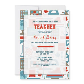 School Elements Teacher Graduation Party Invites