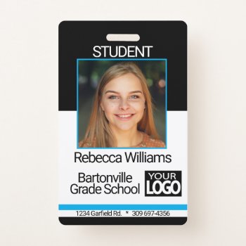 School / Employee Photo Badge - Black And Blue by DesignsbyDonnaSiggy at Zazzle