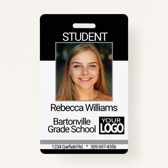 School / Employee Photo Badge - Black And Gray (Front)