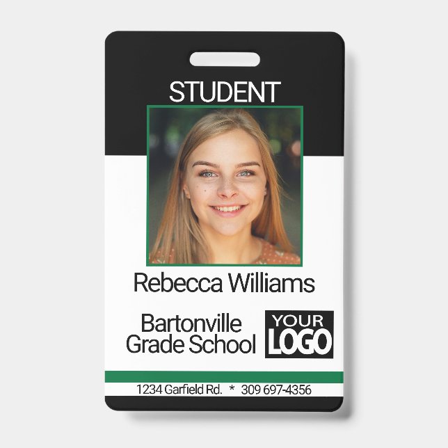 School / Employee Photo Badge - Black And Green (Front)