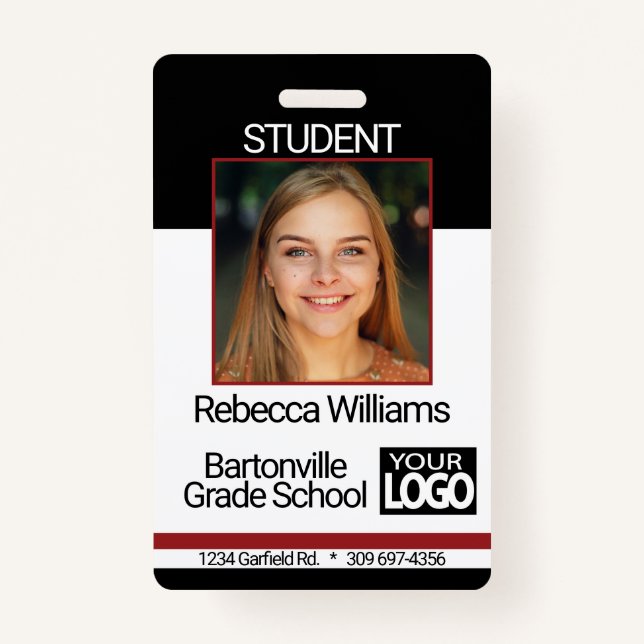 School / Employee Photo Badge - Black And Red (Front)