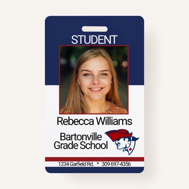 School / Employee Photo Badge - Red and Blue (Front)