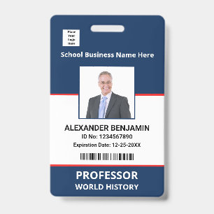 School Employee Photo Bar Code Name Custom   Badge