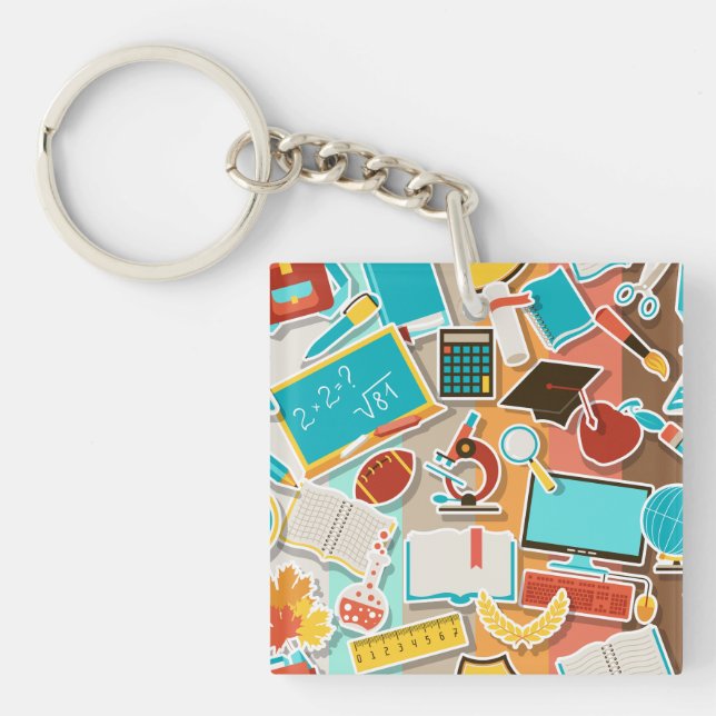 School Equipment Icons Keychain (Front)