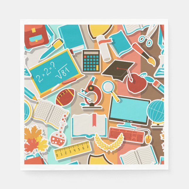 School Equipment Icons Napkins (Front)